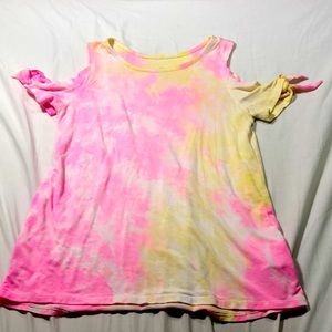 Tie dye pink and yellow off of the shoulder shirt size 10  from justice